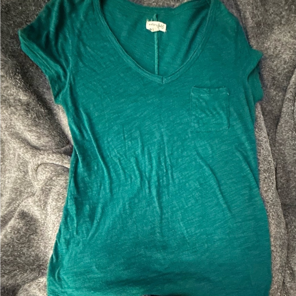 Maison Jules Teal Short Sleeve V-Neck Top